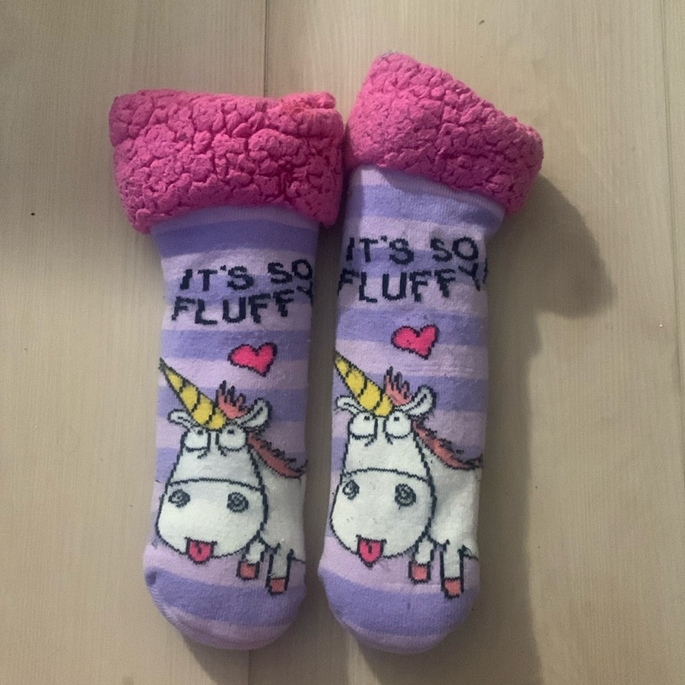 Fluffy unicorn grippy socks